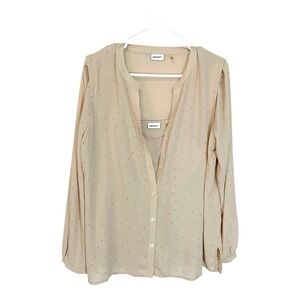*DKNYC Large 2pc Cream Blouse Detachable Liner Cami Gold Studded Sheer Business